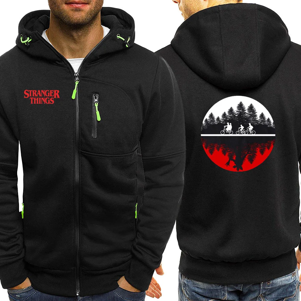 Kopen Hot Koop Hooded Heren Herfst Sportkleding Stranger Dingen Vintage Print Casual Jas Fleece Jassen Rits Mannelijke Sweatshirt Hoodie