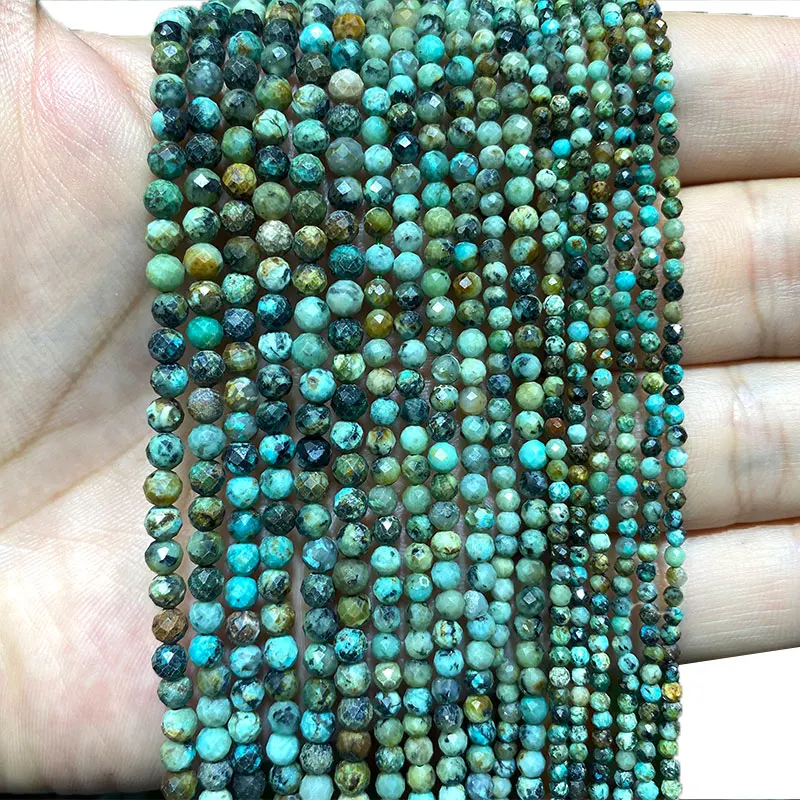 Fine 100% Natural Stone African Turquoise Faceted Gemstone Round Spacer Beads For Jewelry Making  DIY Bracelet Necklace 2/3/4MM 2