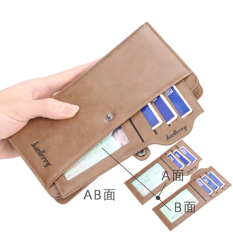 New Men Long Fashion Wallets Desigh Zipper Card Holder Leather Purse Solid Coin Pocket High Quality Male Purse 4