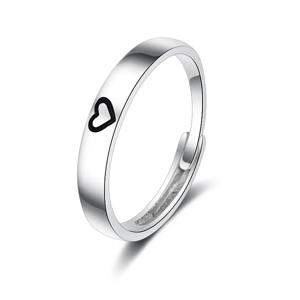 Кольцо с регулируемым сердечком, медный сплав, серебрянное покрытие, кольца для влюбленных, размеры, модные Модные женские ювелирные изделия, подарок на день рождения - Цвет основного камня: Black