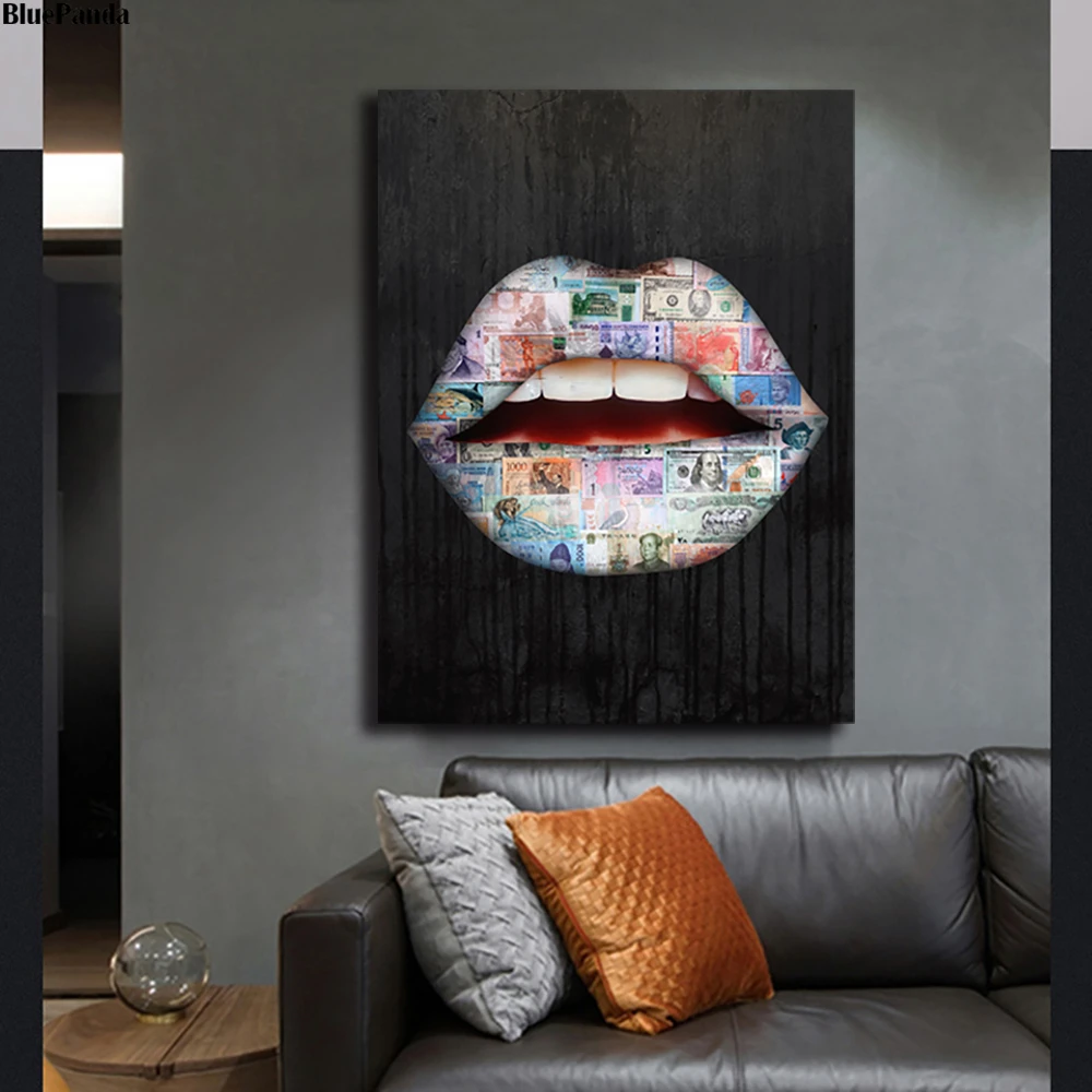 Frameless Abstract Canvas Painting Lips Art Colorful Wall Art Picture Home Decor 