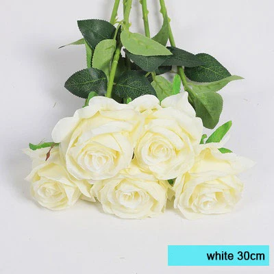 White 1 Xuanxiaotong 5 шт. / Компл. Фиолетовая Роза Искусственный Шелк Цветы Букет Свадьба Венок Тема Украшения Осень Главная Декор Стола - Цвет: White 1
