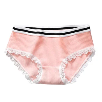 

Women's Mid-waist Underwear Thread Cotton Panties With Pure Cotton And Comfortable Color Matching Lace 2020 New Style