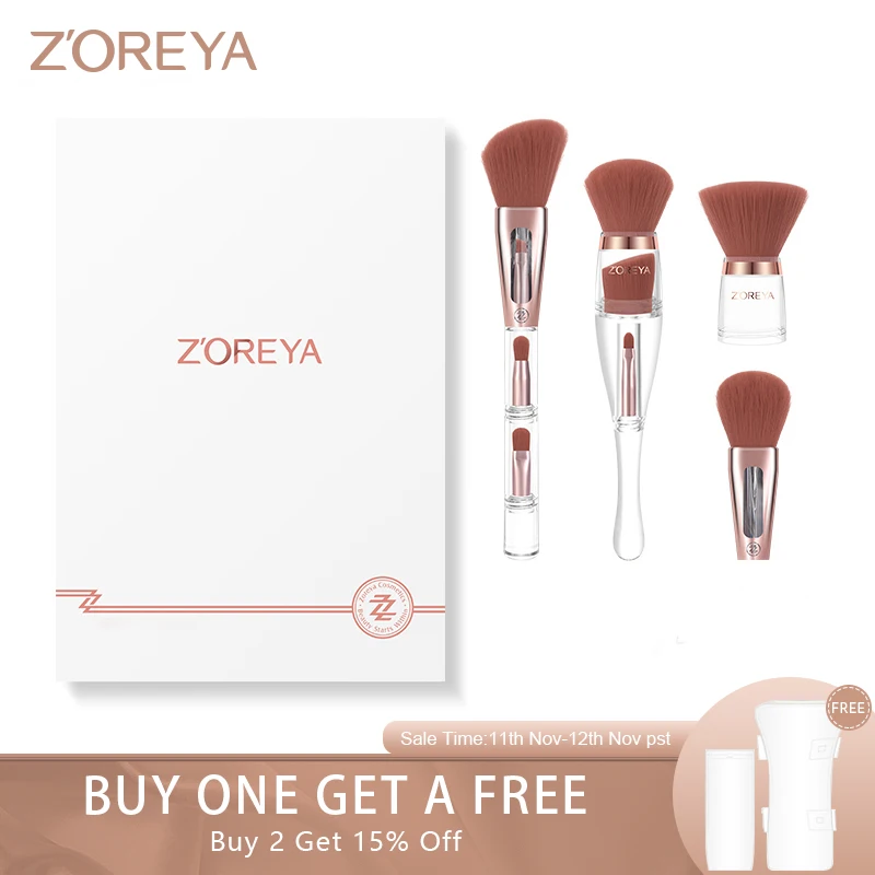 

Zoreya 4 In 1 Makeup Brushes Set Synthetic Eye Shadow Contour Foundation Brush Cosmetic Tool Multifunction Travel Blush Box Gift