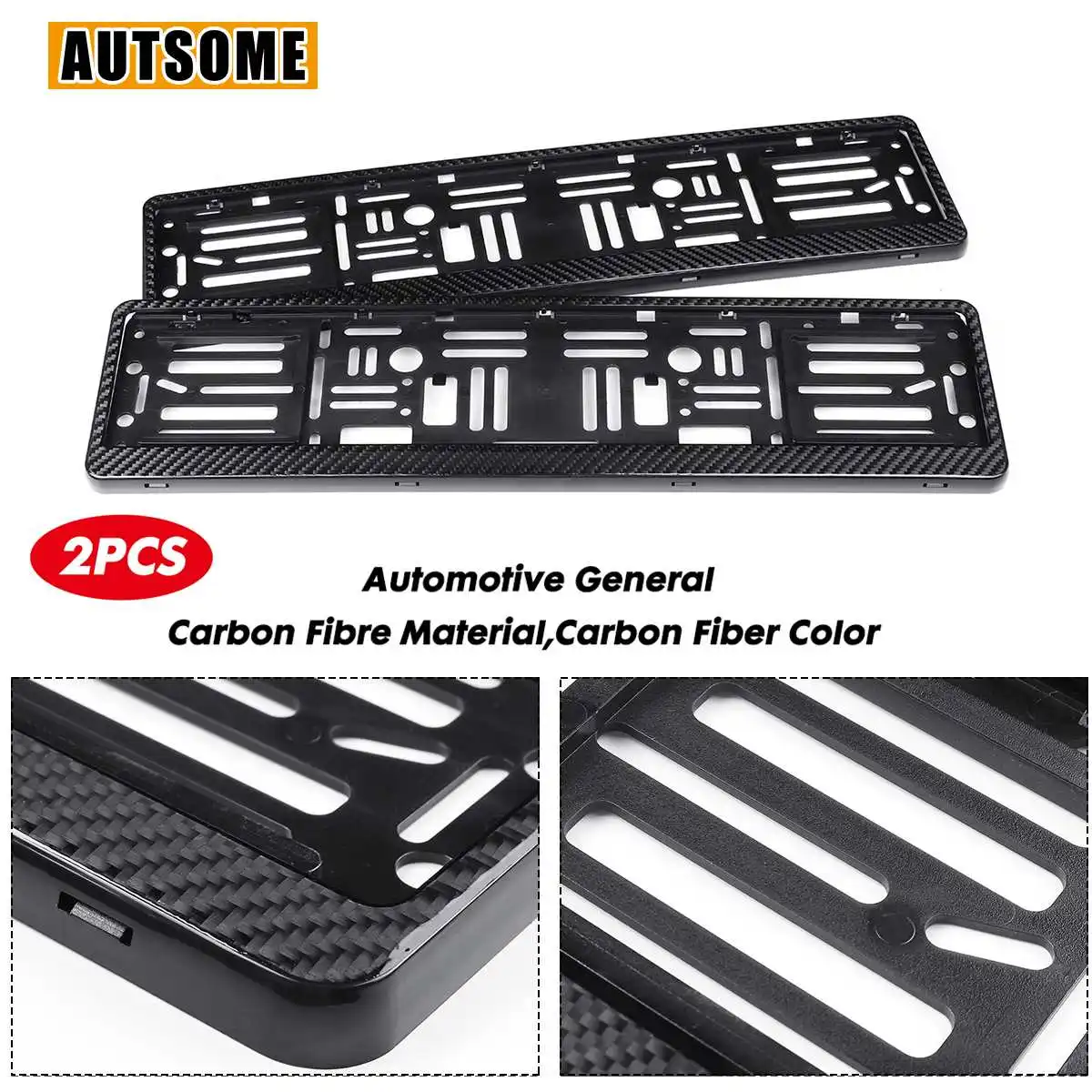 Universal 2pcs Real Carbon Fiber Euro Car Licence Number Plate Surround Holder Frame Licence