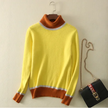 Осенний и зимний кашемировый свитер с высоким воротником, женская одежда, утолщенный Свободный пуловер, модный вязаный шерстяной свитер - Цвет: Золотой