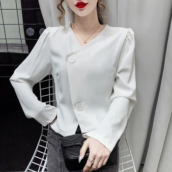 

COIGARSAM Fashion Full Sleeve Shirt Womens tops New Spring Solid Women shirts White Black Cut Brown 5155