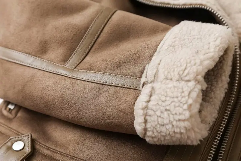 Tissu,vestes d'hiver en Faux cuir de mouton pour femme,manteaux bruns