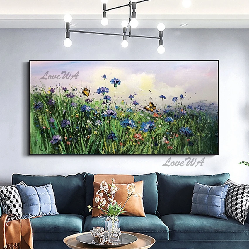 

Красивая пейзажная картина, есть цветы и бабочки, искусство на заказ, украшение на стену, рисование дома, холст без рамки