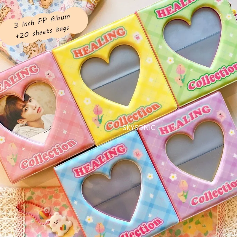 SKYSONIC Lovely Heart 3 Inch Photo Album Flower Bear Idol Storage Collection Book 20 Sheets PP Refill Bags Card Holder 2