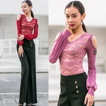 

Fashion Latin Dance Tops Female Adult Long-Sleeved Shirt Sexy V-Neck For Women Ballroom Salsa Performance Dancing Wear DWY2754