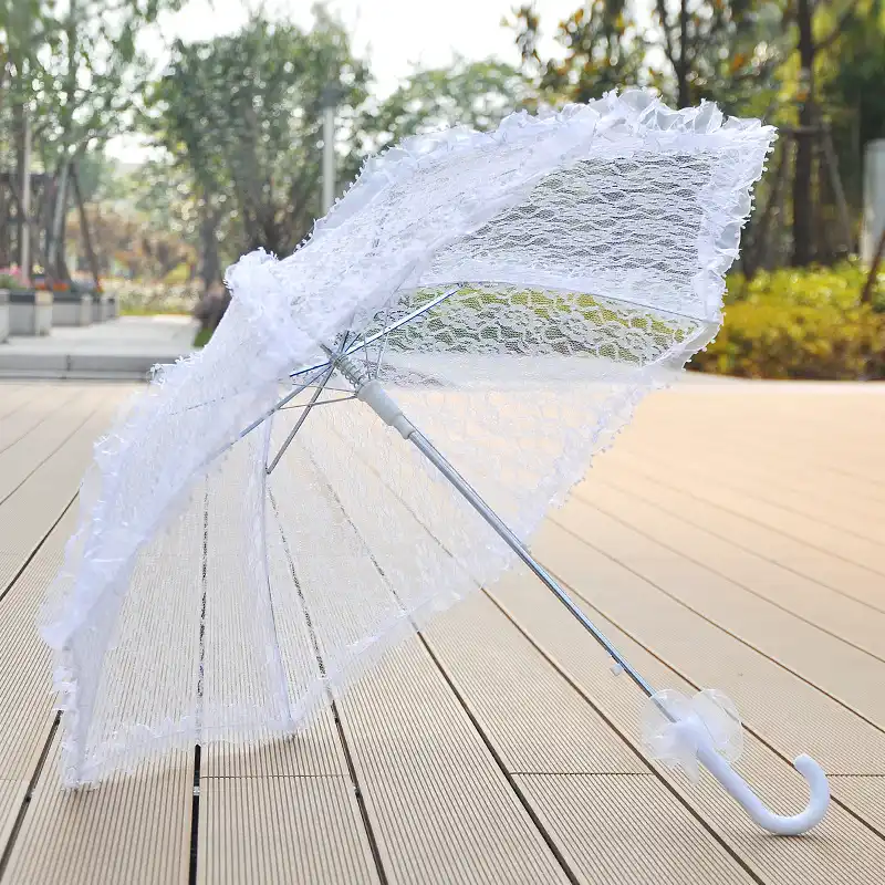 傘の結婚式の傘装飾ロングハンドルレース傘綿刺繍ホワイト アイボリーレースパラソル Umbrellas Aliexpress