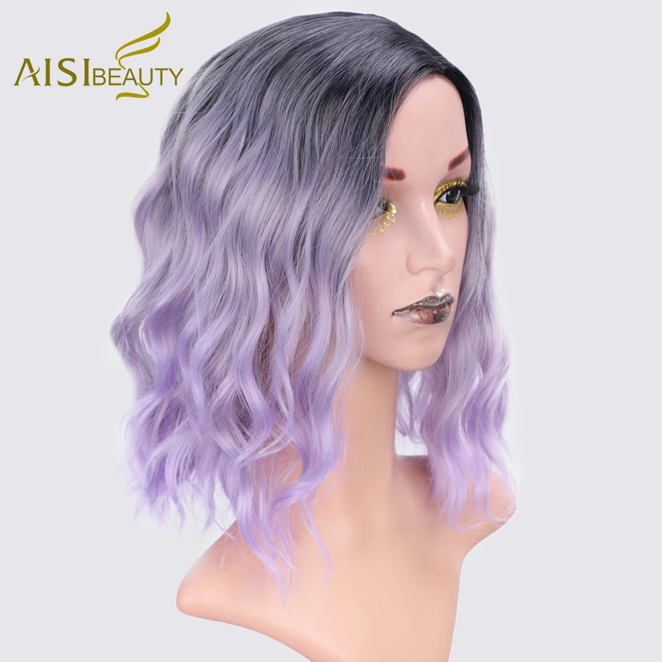 AISI BEAUTY фиолетовый короткий парик с эффектом омбре волнистые синтетические
