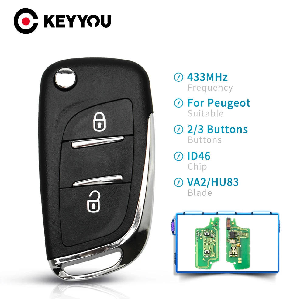 Ключ KEYYOU ASK FSK для Peugeot 207 307 407 208 308 408 607 Partner CE0523 Ce0536 433 МГц ID46 2/3 кнопки | Автомобили и