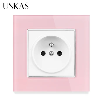 

UNKAS Green Pink French Standard Wall Power Socket Crystal Glass Panel Charger Adapter Wall Power Socket Plug Grounded 86*86mm