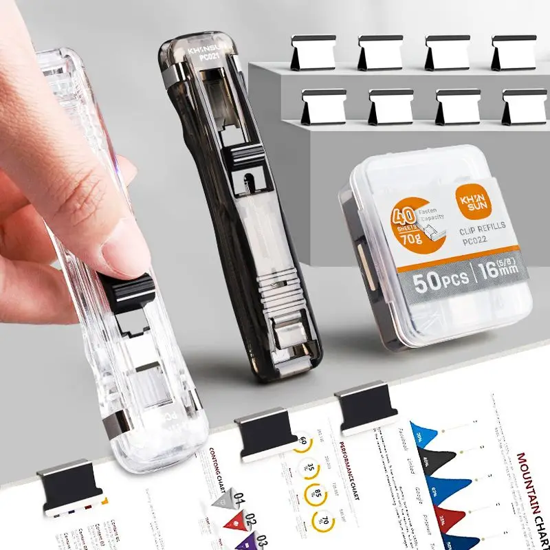 Khinsun Hand Paper Clipper With Refills Metal Stapler Paper Clips For