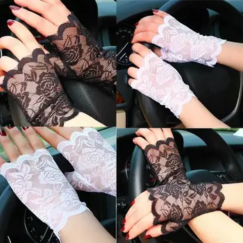 

Summer Women's Fashion Sexy Solid Color Floral Lace Sunscreen Fingerless Gloves Ultra-thin Driving UV Protection Party Gloves