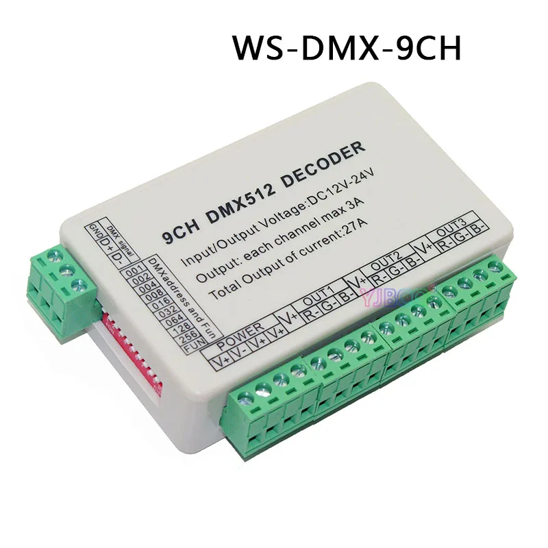 

Free shipping Constant pressure 3CH/4CH/9CH/24CH/27CH RGB DMX decoder,DMX 512 Controller for led lamp led light,DC5V-24V