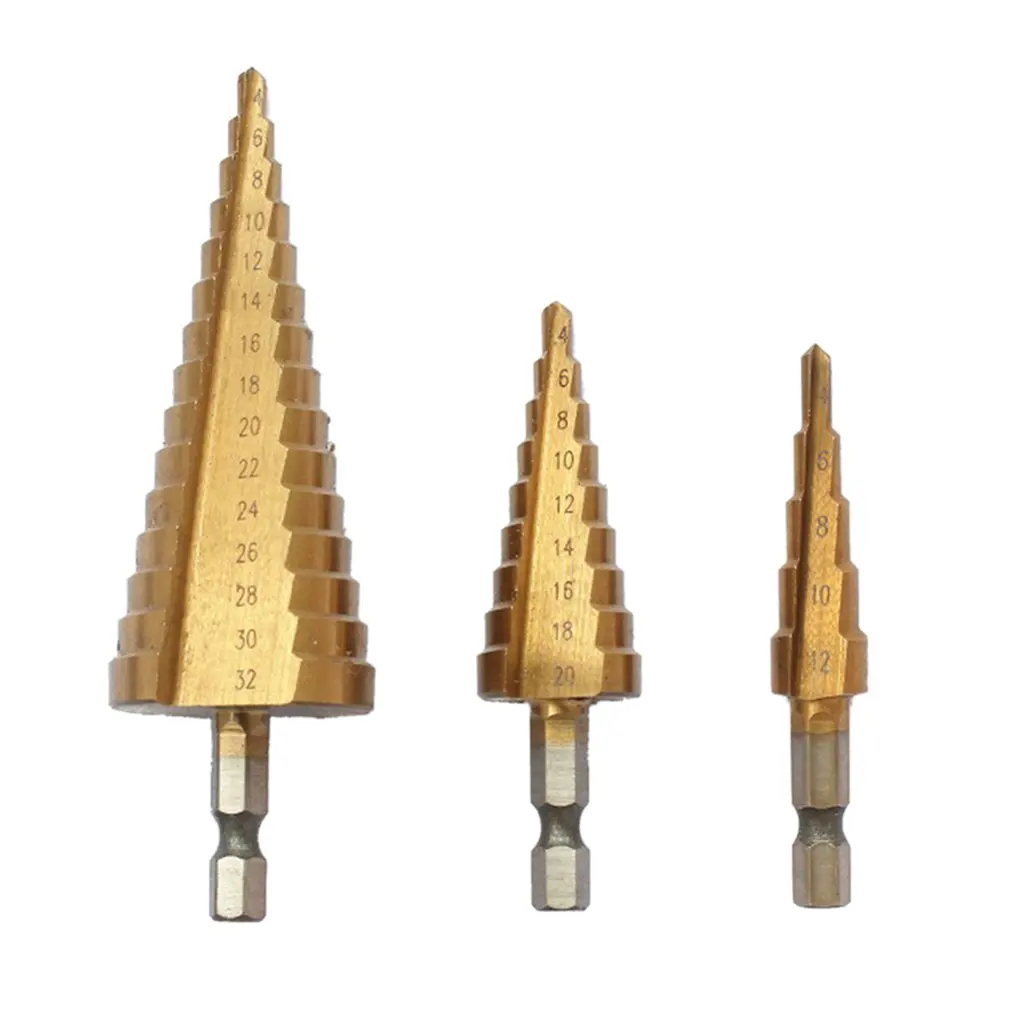 Perfect Home&Garden Steel Step Cone Titanium Drill Bit Tool Hole Cutter Tools Triangle Handle Directly Groove Ladder Drill