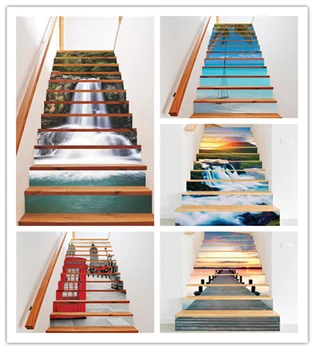 

% 12 pcs / set. Stairs Steps, floor stickers, natural landscape stairs stickers, home self-adhesive PVC wall stickers mural