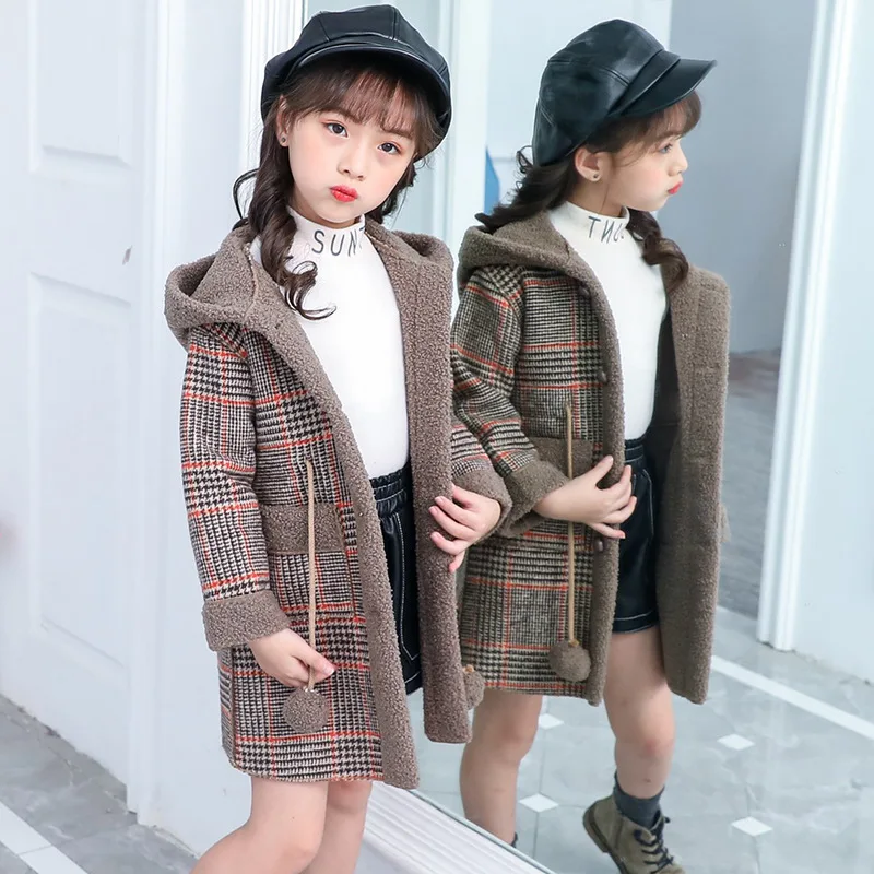 

Girls Winter 2018 New Style Western Style plus Velvet Jacket Thick Middle And Large Children Korean-style Overcoat Wool Woolen C