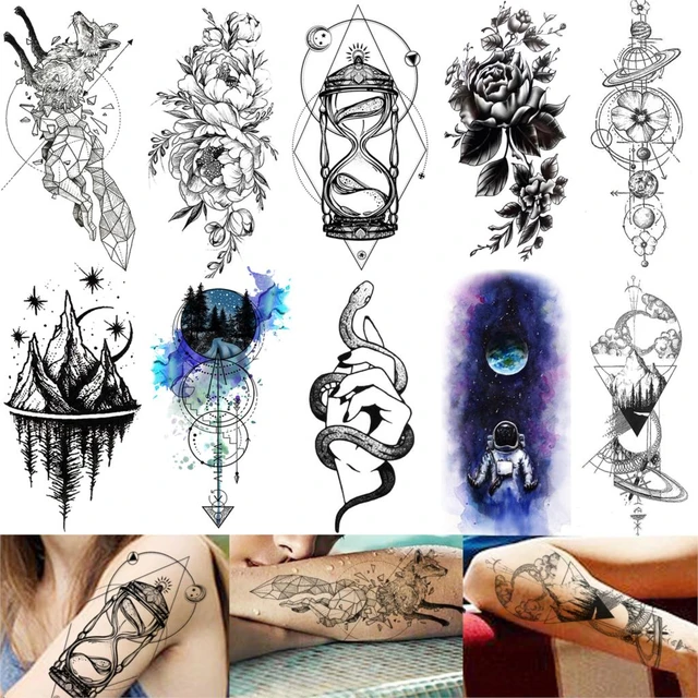 Ommgo Black Mountain Peak Arrow Temporary Tattoo Sticker Geometric Small  Forest Tattoos Body Art Arm Women Men Fake Tatoos Paper - Temporary Tattoos  - AliExpress