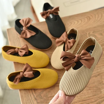 

3 colors Children Girls kittens bowknot princess Shoes Flat casual Shoes21-30 Toddler Girls Soft Bottom Shoes