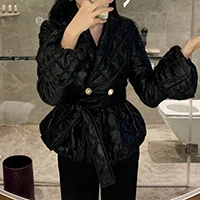 HIGH STREET Новая модная дизайнерская куртка Женская парка с пышными рукавами и хлопковой подкладкой - Цвет: Черный
