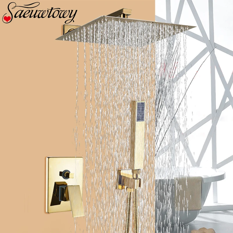 

Golden Shower Faucet Set Multifunctional Rain Shower Head Brass Shower Faucet Concealed Installation Bathroom Hot And Cold Tap