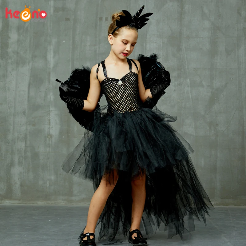 Halloween Black Devil Unicorn Dress High-Low Style Handmade Girls