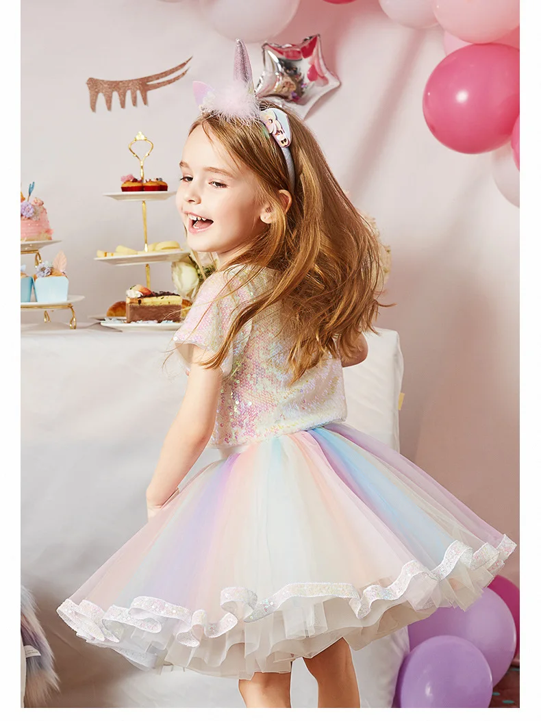 Unicorn Princess Tutu Rainbow Sequin Dress