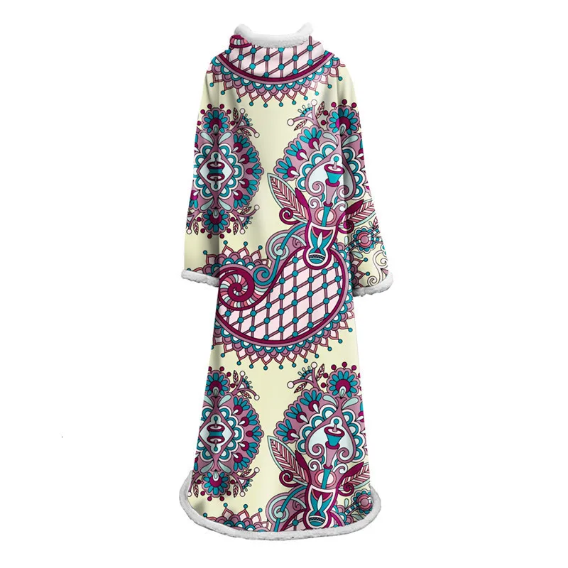 Wearable Long Sleeves Blanket Geometry Printing Soft Cozy Fleece Winter Warm Cover Blanket Travel Camping Cold-proof Blanket