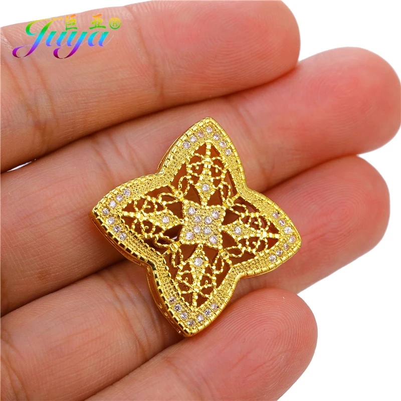 Juya Micro Pave Циркон полый цветок квадратный разъем Подвески Аксессуары для женщин Мода Жемчуг материал для изготовления ювелирных изделий