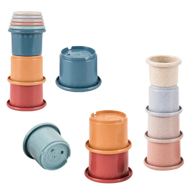 Baby Bath Toys Stacking Cup Toys Colorful Early Educational Intelligence Gift Boat-shaped Stacked Cup Folding Tower Toys 6