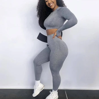 2/3/5PCS Seamless Women Yoga Set 3 2 3 5PCS Seamless Women Yoga Set Workout Sportswear Gym Clothing Fitness Long Sleeve Crop