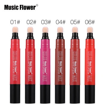 

Music Flower Makeup Liquid Lip Stick Rotating Cushion Sponge Lipstick Matte 6 Color 24 Hours Long-lasting Non-sticky Lipgloss