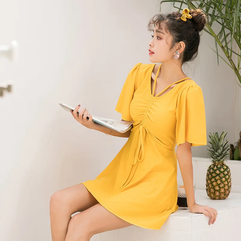 

New Style Sexy Fashion Lace-up Pleated Skirt Split Type Boxers Two-Piece Bathing Suit