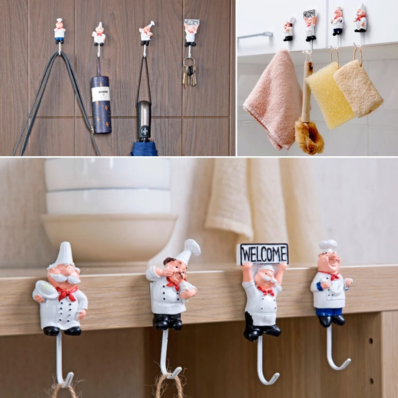 Chef style kitchen cartoon style hook resin strong adhesive hanger wall storage rack