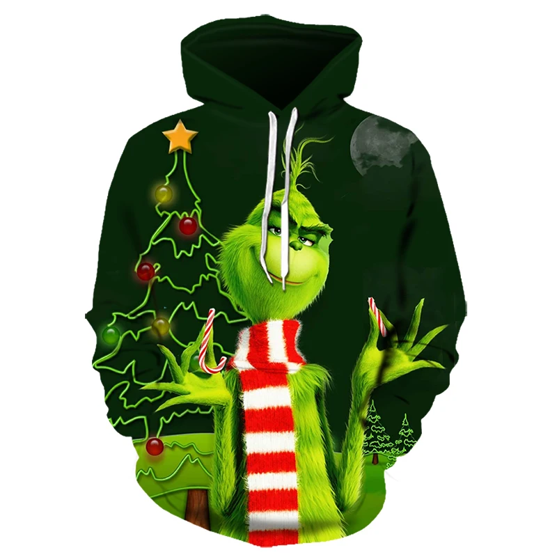 3D grinch толстовка с капюшоном Рождество Толстовка мультфильм анимированные белая