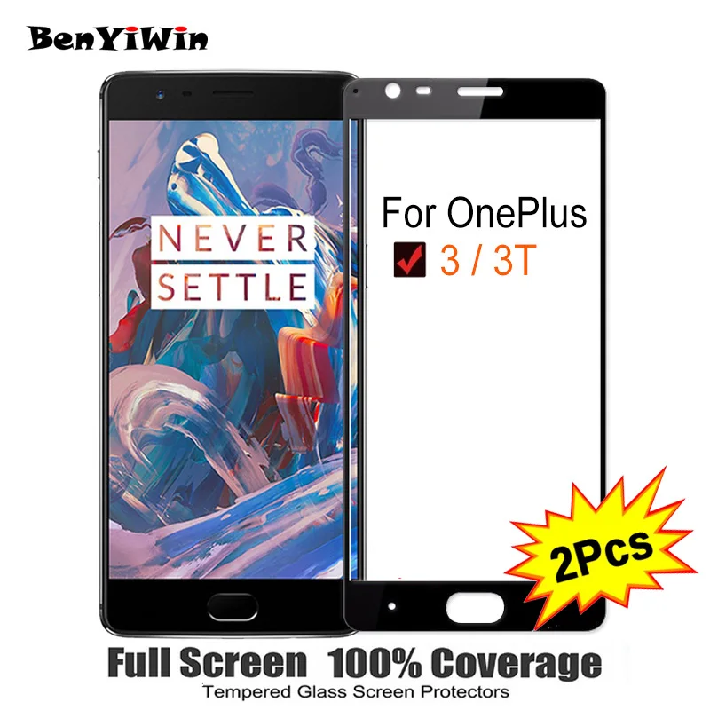 

2PCS Screen Protector Tempered Glass 100% Full Cover For OnePlus 3 3T Scratch Proof Protective Film For A3010 A3000 A3003 glass