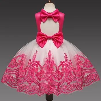 

Princess Kids Baby Fancy Wedding Dress Lace Formal Party Dress for Girl Tutu Kids Clothes Children Backless Designs Bow Dresses