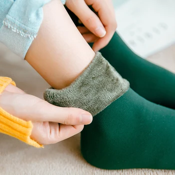

2pcs Winter Warm Socks Women Thicken Thermal Wool Cashmere Snow Socks Seamless Plus Velvet Boots Elastic Floor Sleeping Socks