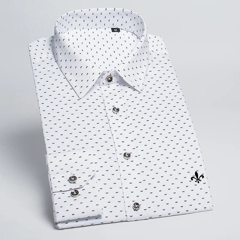 Блузка рубашка в горошек Social Masculina Dudalina с длинным рукавом Slim Fit рубашка мужская Цветочная одежда хлопок плюс размер - Цвет: DCZ2207-WHITE