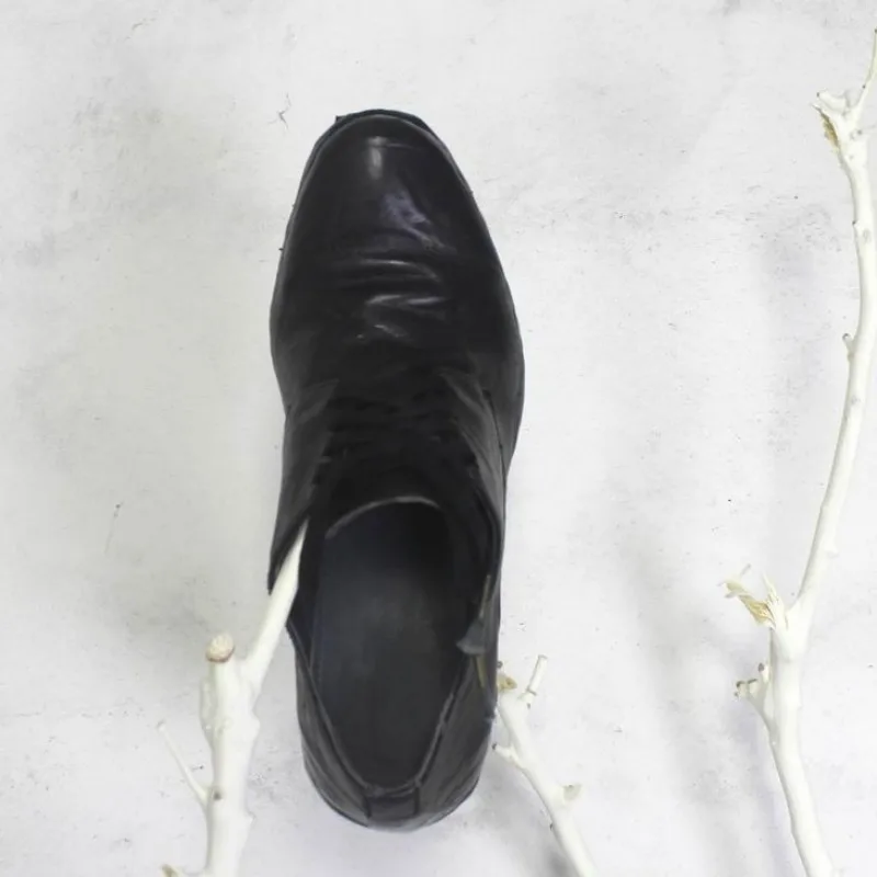 Высококачественная винтажная Мужская обувь из натуральной кожи на шнуровке; мужская повседневная обувь из воловьей кожи с острым носком на толстой подошве