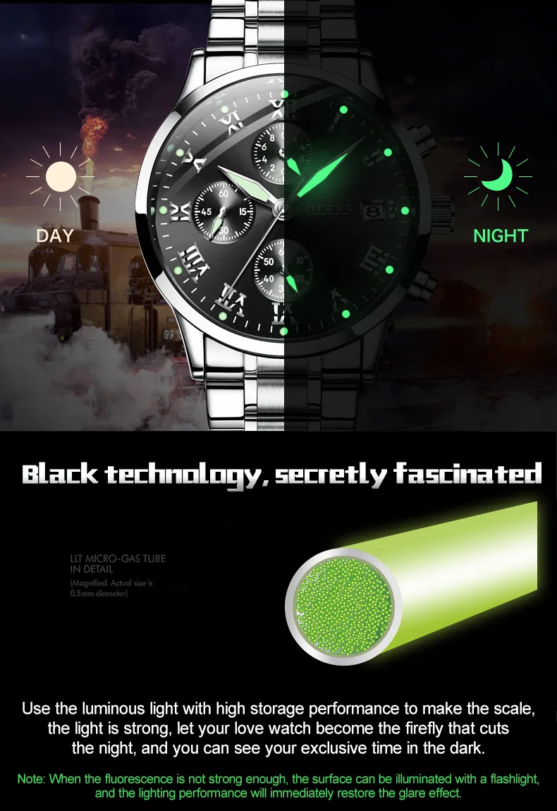 OLEVS Бизнес Для мужчин часы светящиеся стрелки часы Мужские часы с хронографом Дата Сталь браслет ремешок Мужские Водонепроницаемый наручные часы