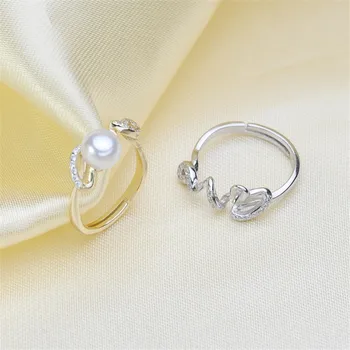 

Trendy style 925 Silver Pearl Ring Finger Ring Adjustable Resizable Ring Findings and Component Jewelry Part Fitting Accessorie