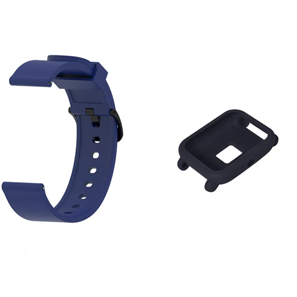 Для Huami Amazfit Bip Молодежные часы силиконовый ремешок+ силиконовая куртка 2 в 1 унисекс модный ремешок для часов черный красный