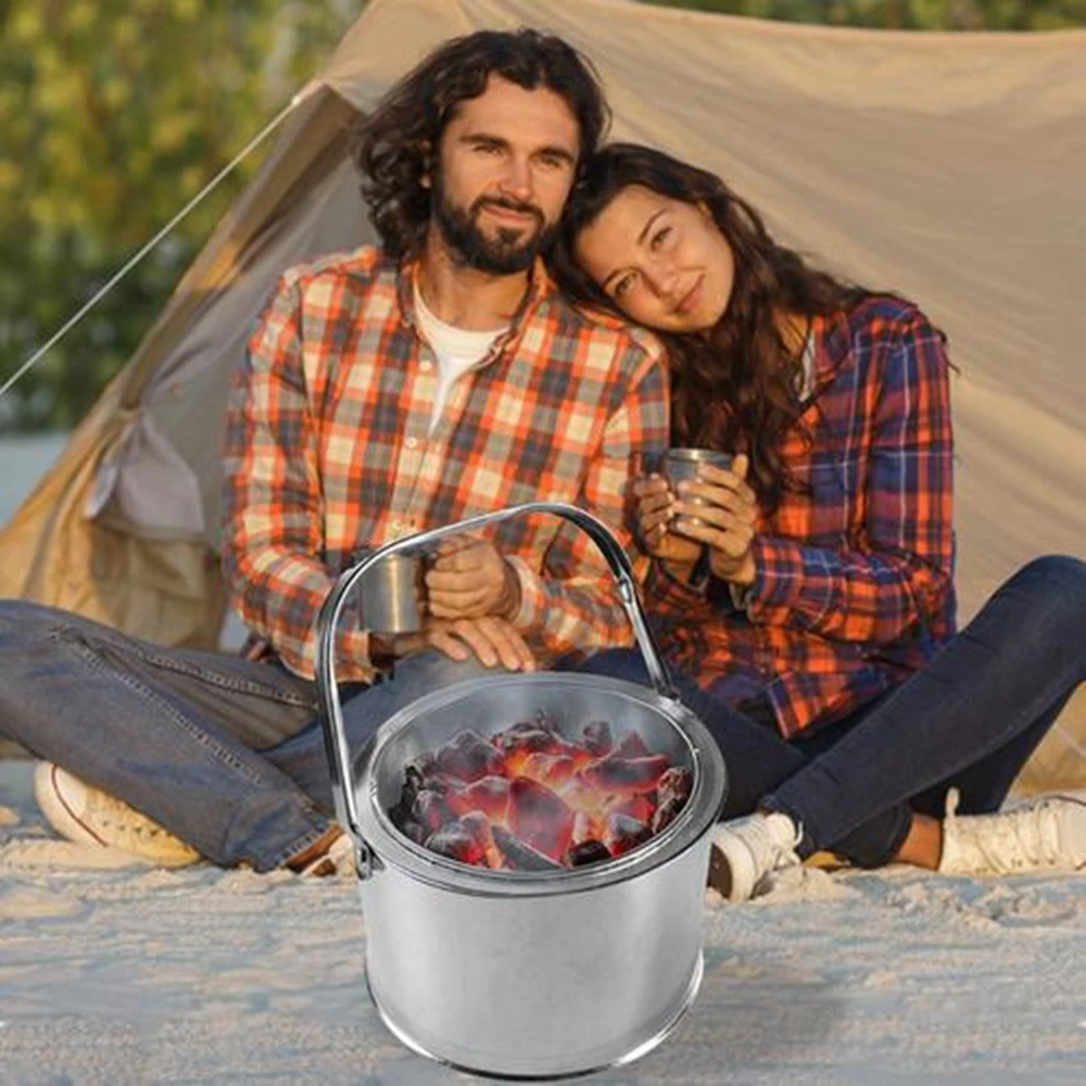 Portable Charcoal Heating Basin, Outdoor Fire Pit, Barbecue Charcoal Grill, Stainless Steel, Heating Furnace