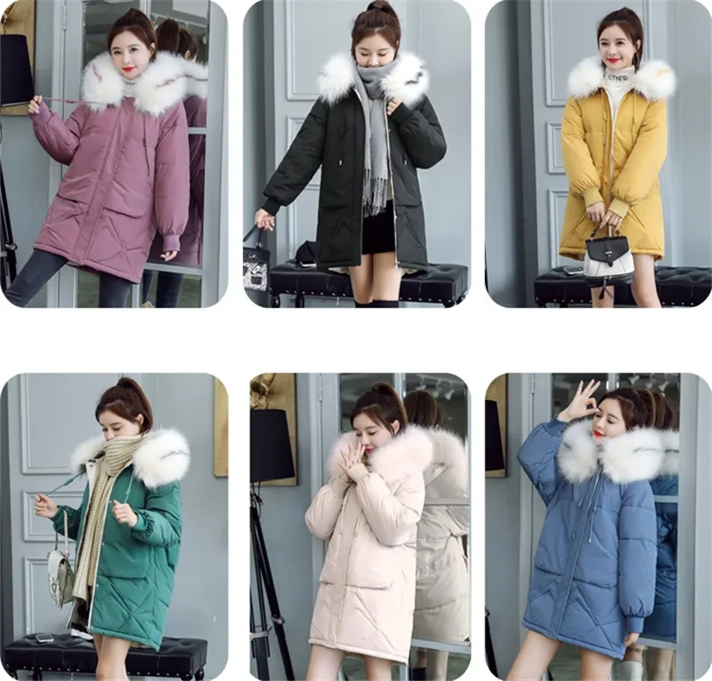 Новинка, зимний теплый пуховик, хлопковая куртка для женщин, Корейская длинная Повседневная хлопковая куртка, плюс размер, Женская парка с капюшоном и меховым воротником, F997