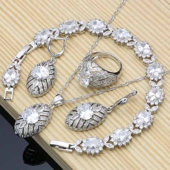 

White Cubic Zirconia Jewelry Sets Silver 925 Jewelry For Women Party Earring With Stone Rings/Bracelet/Necklace Set Dropshipping